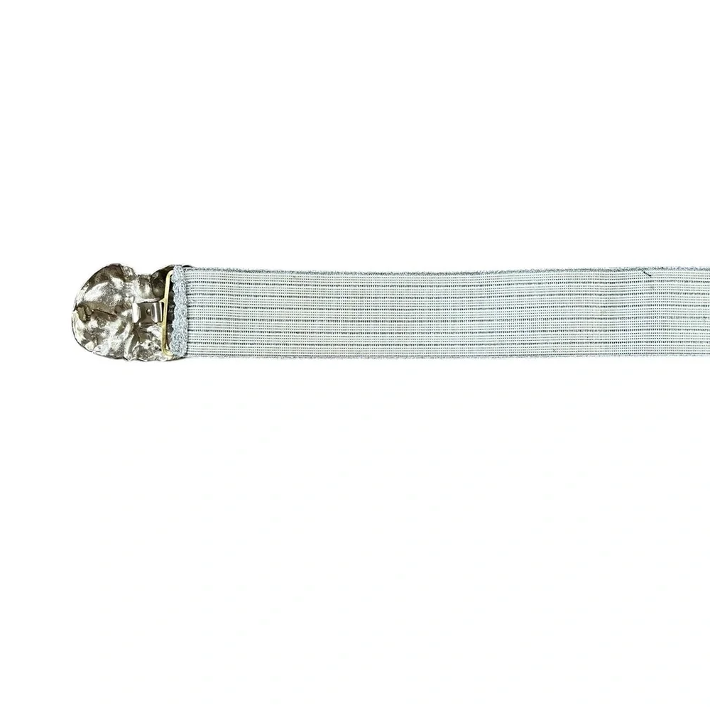 Vintage Silver Elastic Glam Belt with Hammered Metal Buckle XS Waist
